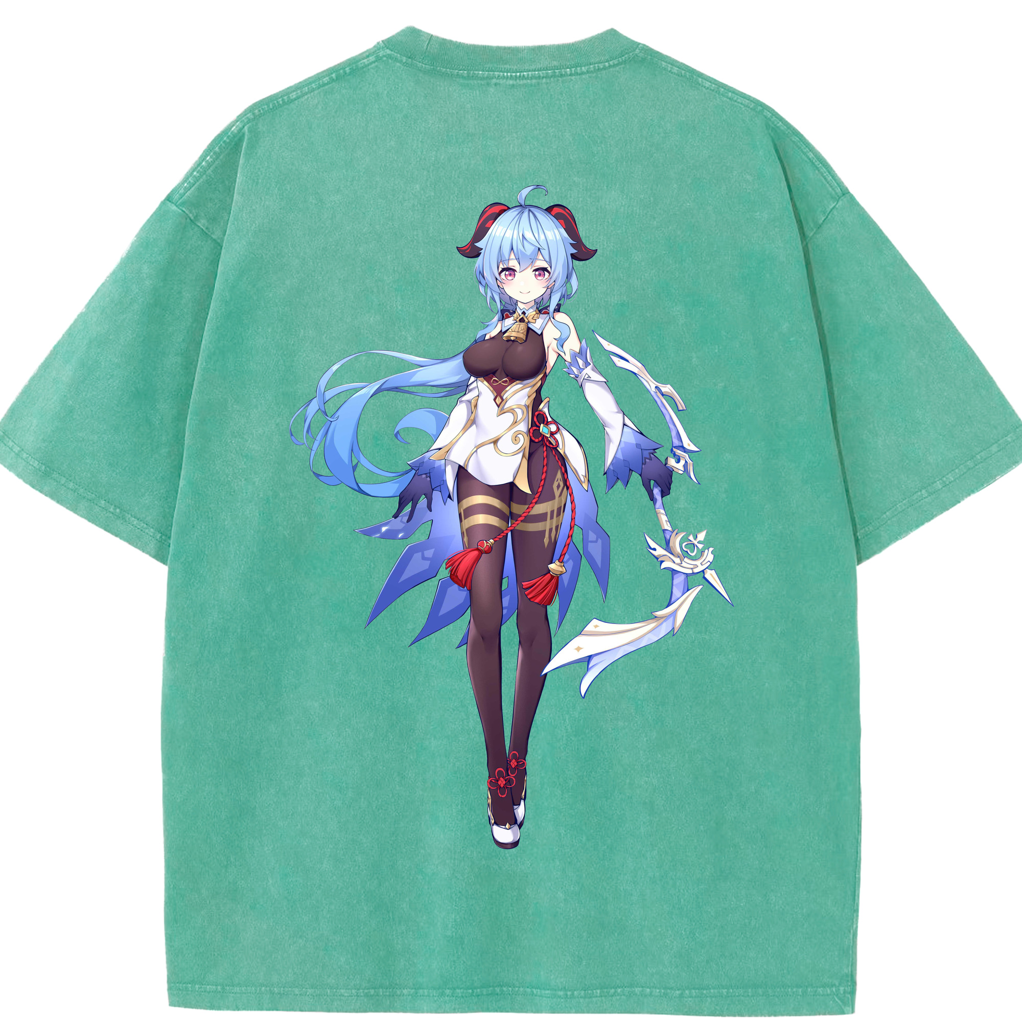 げんし神 甘雨 かんう genshin Ganyu 綿100% ヴィンテージ風 半袖Tシャツ（背面プリント）